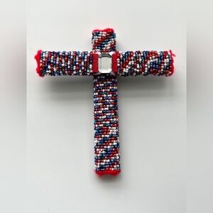 Beaded Red white & Blue beads cross